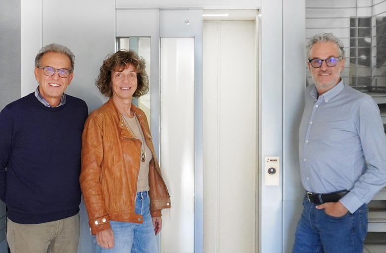 Da sinistra Pietro, Carla e Paolo Govoni, figli del fondatore di Nova Ascensori, Lino Govoni