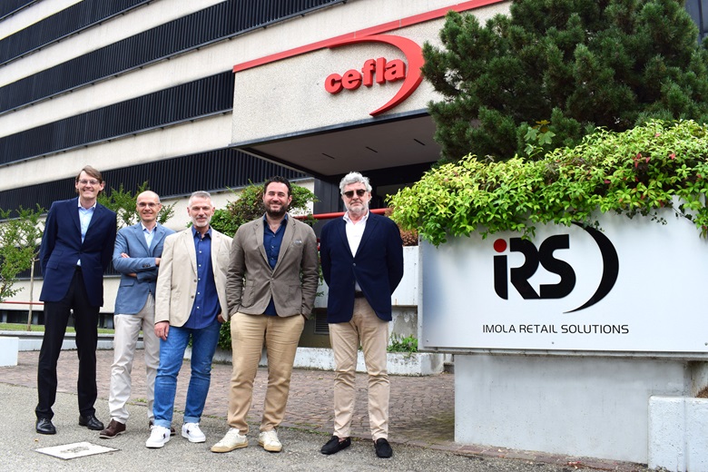 Da sinistra: Filippo Gamberini, CEO IRS, Paolo Barbieri, CFO Cefla, Claudio Fedrigo, vicepresidente Cefla, Gianmaria Balducci, presidente Cefla, e Gilberto Frascaroli, presidente IRS