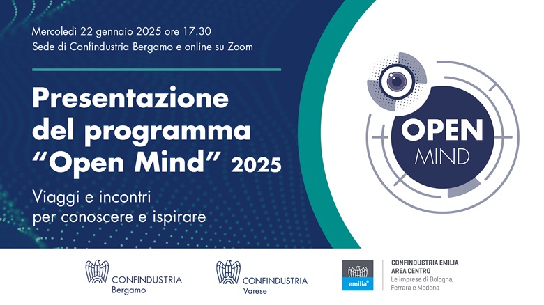La presentazione del programma Open Mind 2025 si svolgerà il 22 gennaio nella sede di Confindustria Bergamo e online su Zoom