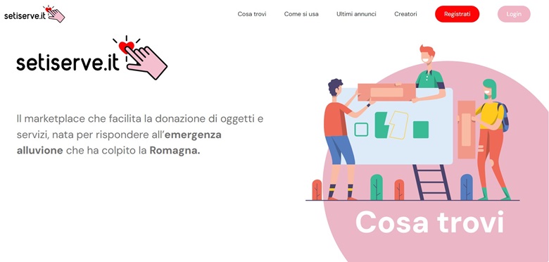 L'home page della piattaforma Setiserve.it nata dall'idea di Quinck, startup imolese