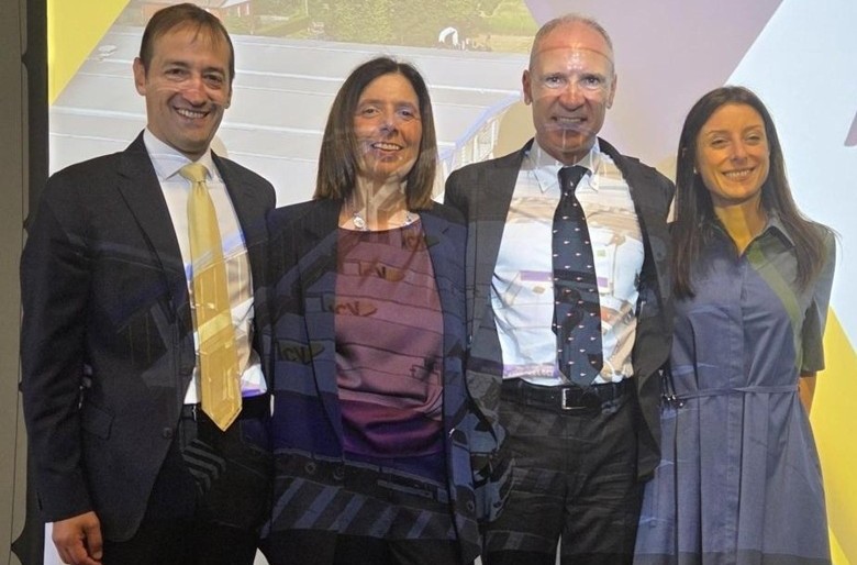 Da sinistra: Mirco Di Ninno, Direttore Amministrazione, Finanza e Controllo; Samanta Zucca, presidente della cooperativa; Gabriele Battistin, Direttore Generale; e Noemi D’Ambrosio, Direttrice RU, HSE e Comunicazione di NCV