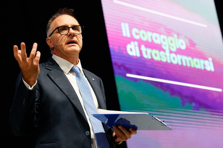 Il presidente di Confindustria Emanuele Orsini ha tenuto le conclusioni dell'Assemblea di Confindustria Emilia a Farete 2026
