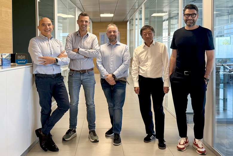 Da sinistra: Adriano Ferretti, CEO e socio fondatore di Fertec; Simone Ponzoni, CEO e socio fondatore di Quanture; Simone Pilo, vicepresidente e socio fondatore di Quanture; Giulio Galizia, vicepresidente e socio fondatore di Fertec; Matteo Manelli, CFO e socio fondatore di Quanture.