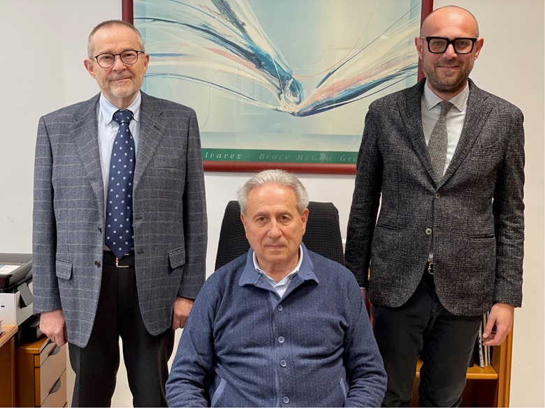 I soci di Stella Operazioni Doganali e Cad: seduto, Tauro Stella, in piedi da sinistra Giorgio e Michele Magnani